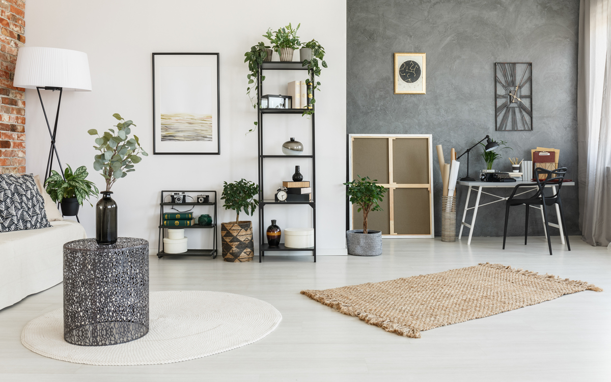 Living room with home office space