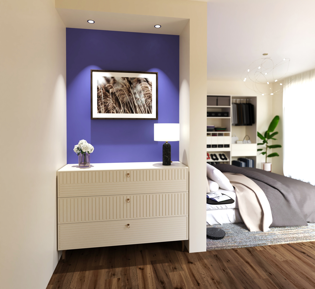 Accent wall with pantone color of the year 2022 Very Peri