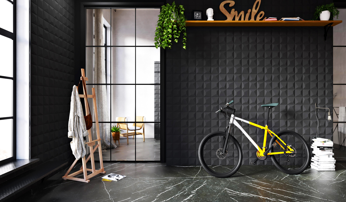 Interior showing 3D textured wall