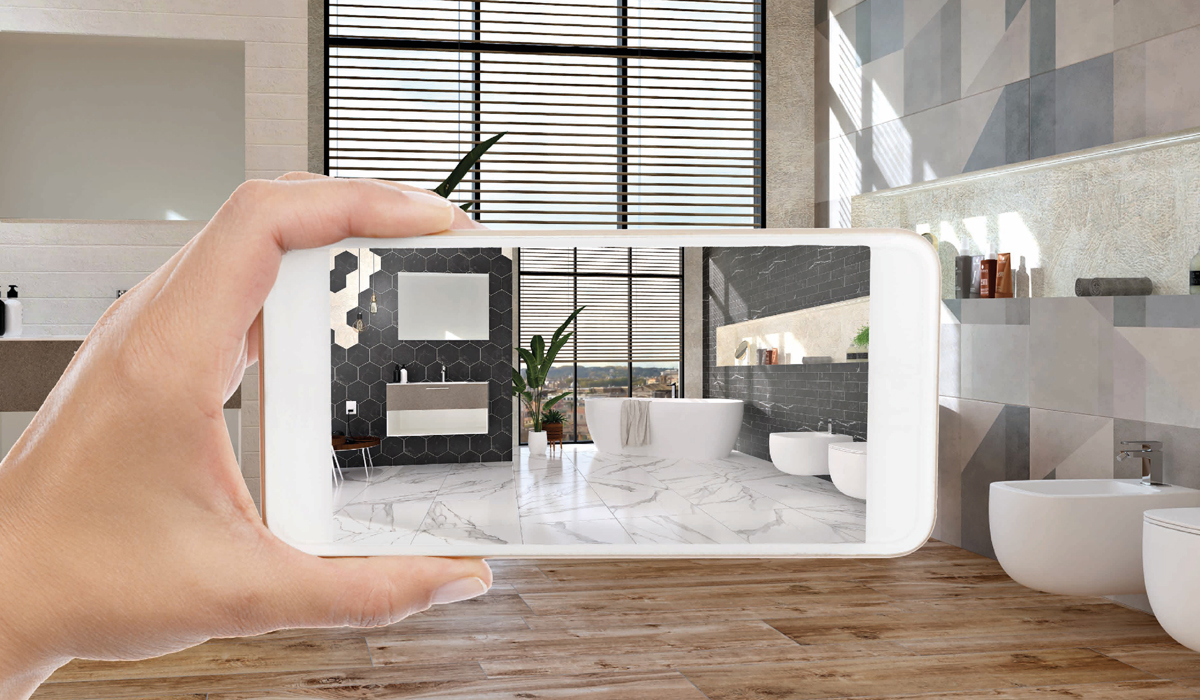 Using a cell phone to apply new flooring and walls  to a room in real-time