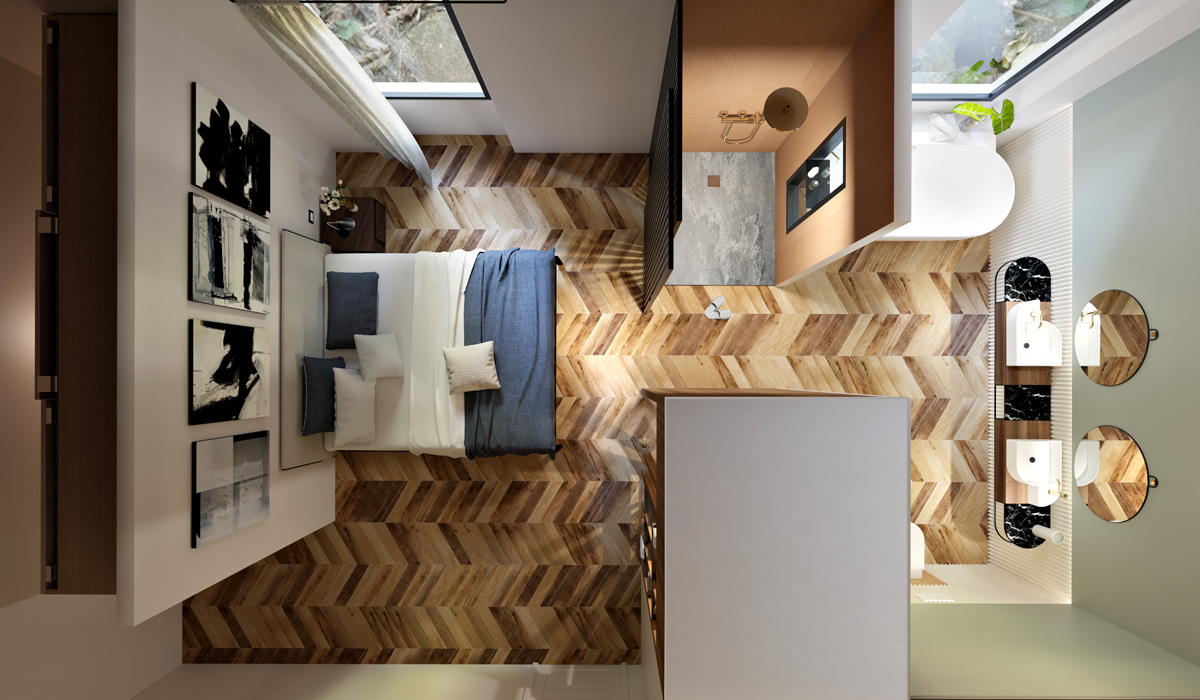 Posa in parquet a spina ungherese - Rendering realizzato con DomuS3D